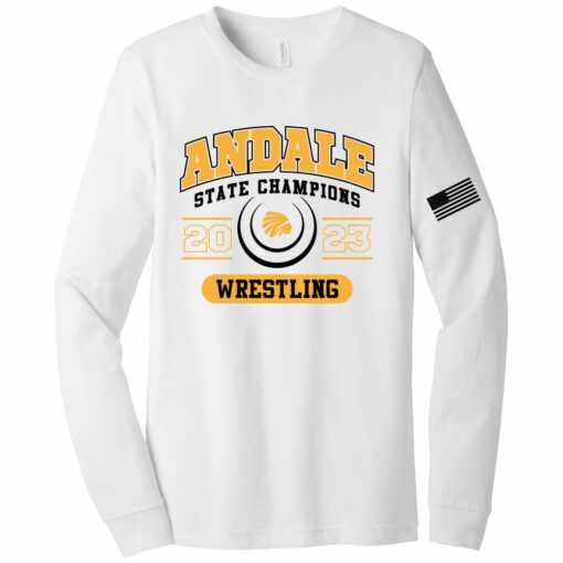 2023 Indians Wrestling State Champs Bella+Canvas Long Sleeve Combed Cotton Tee